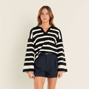 English factory STRIPED COLLARED CROPPED SWEATER black/white size medium
